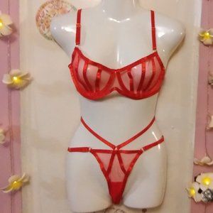 Straps and Sheer (S) Racy Red Lingerie Set - NWOT